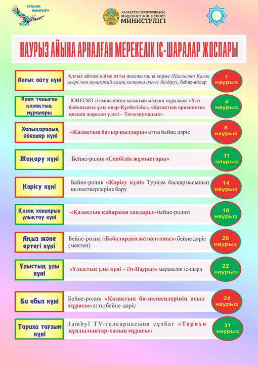 Наурыз айына арналған мерекелік іс-шаралар жоспары